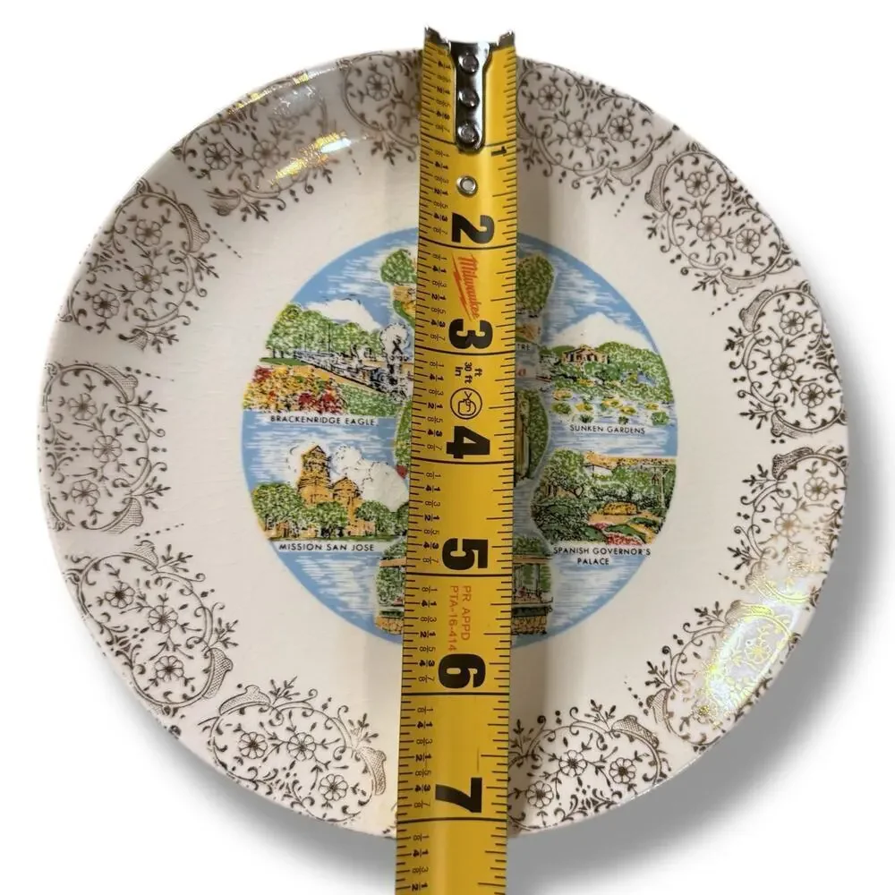 Vintage Texas San Antonio Souvenir Plate 22k Gold Trim The Sabina Line 7.25” 60s
